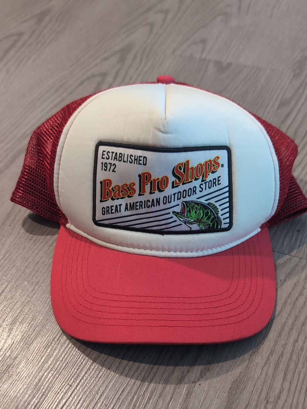 Bass Pro Shops White Front Red Mesh Logo Trucker Hat